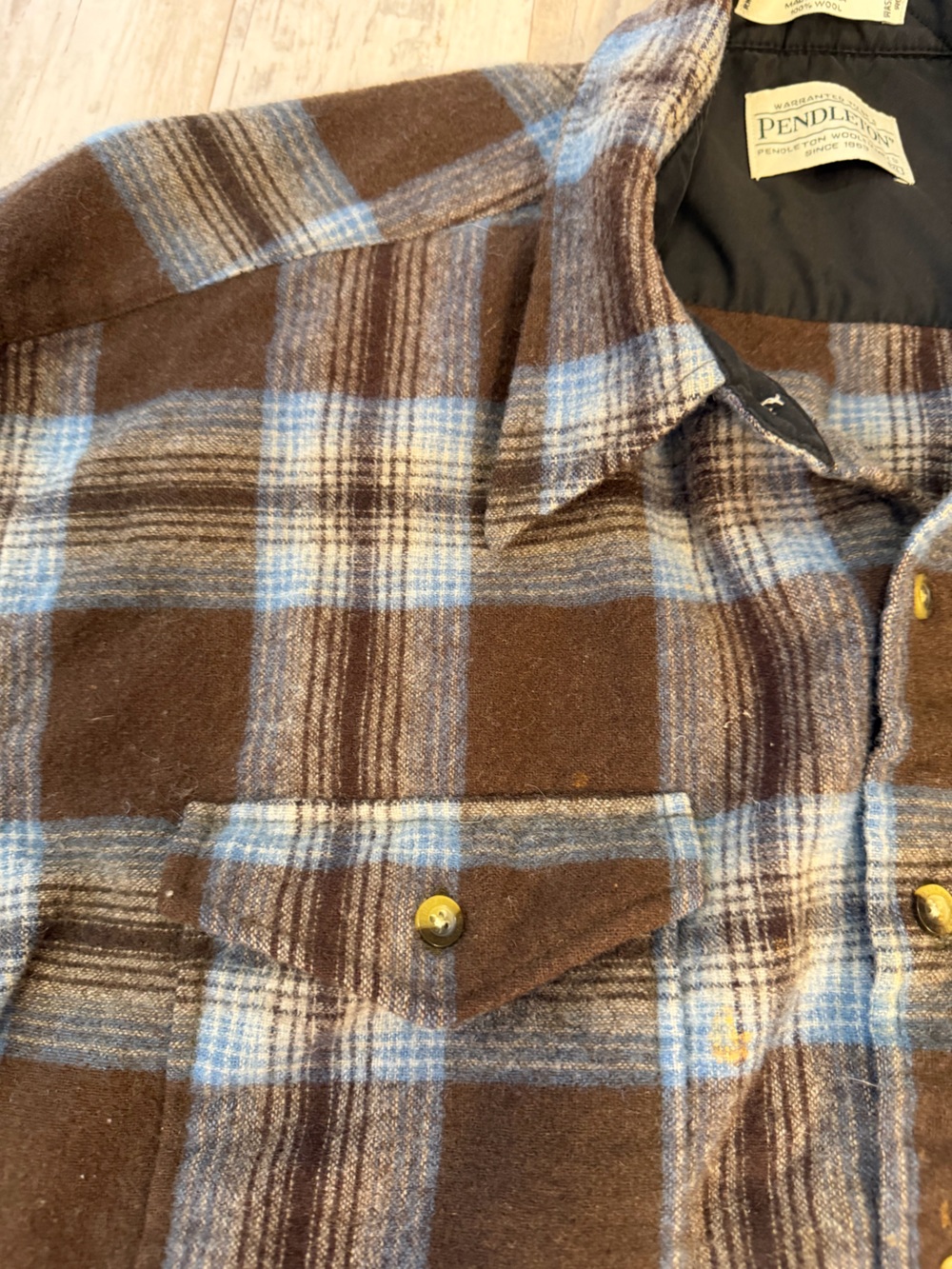 Pendleton Brown and Blue Plaid Button-Down Wool Outdoor Shirt Jacket - Picture 2 of 8